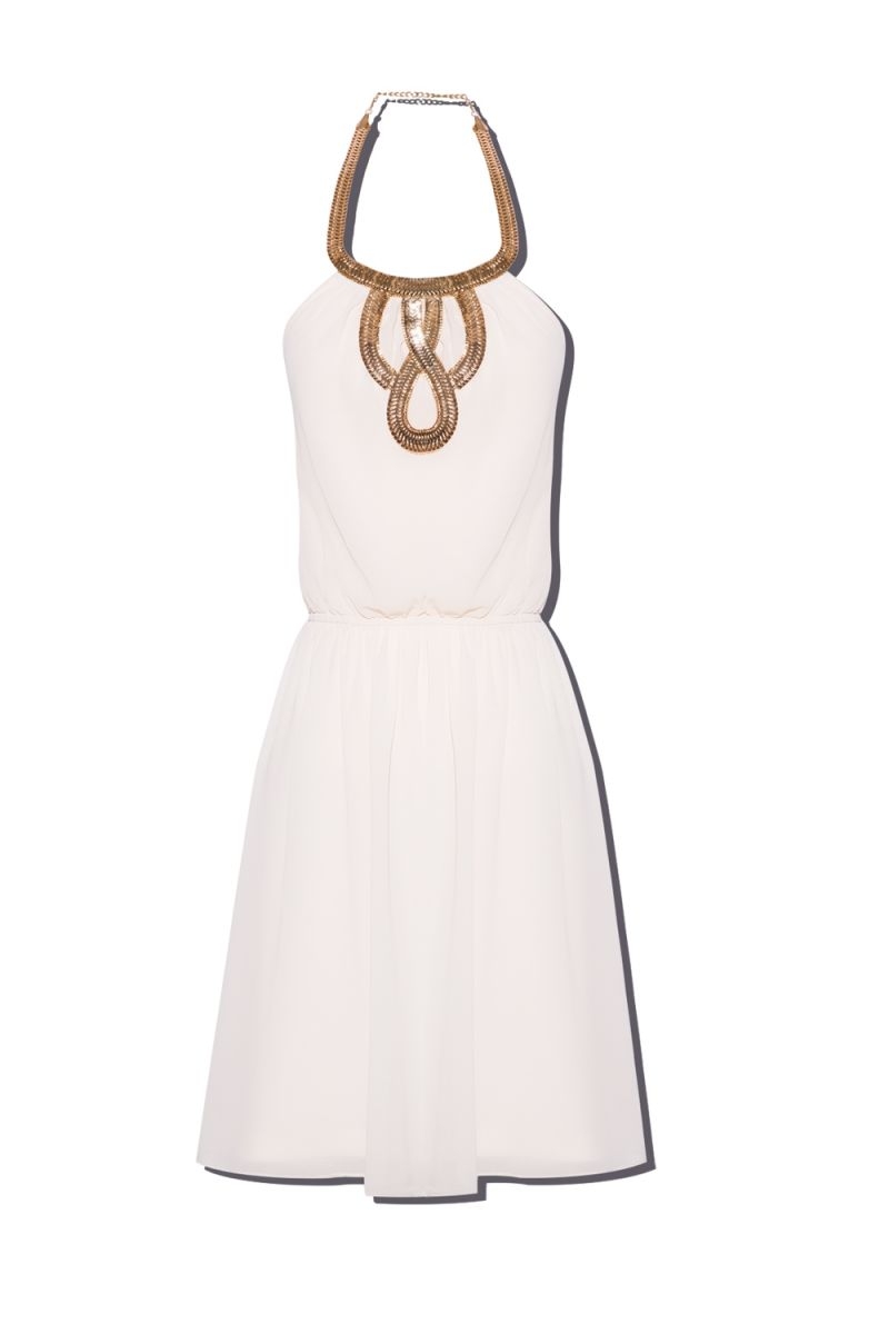 Vestido skater Blanco Adorno Cuello